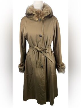 VTG Raincheetahs  Luxurious faux fur trimmed coat Sz 10- Chestnut-MINT Condition